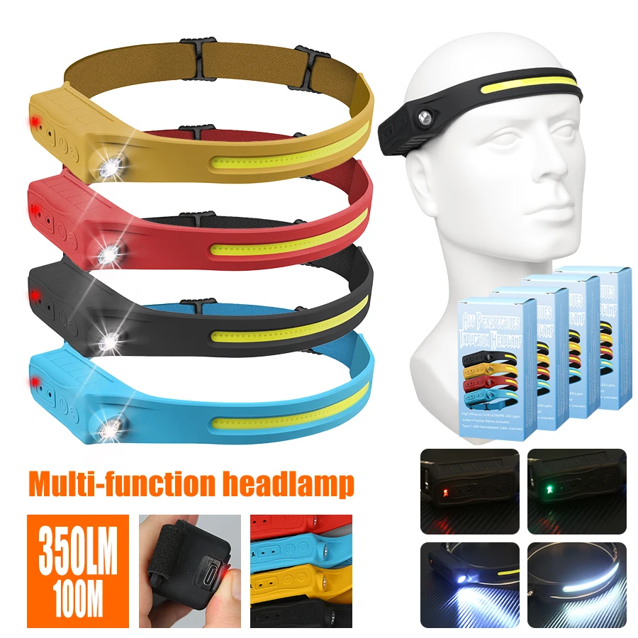Outdoor Camping And Fishing - Lampada frontale ricaricabile Sensore di movimento