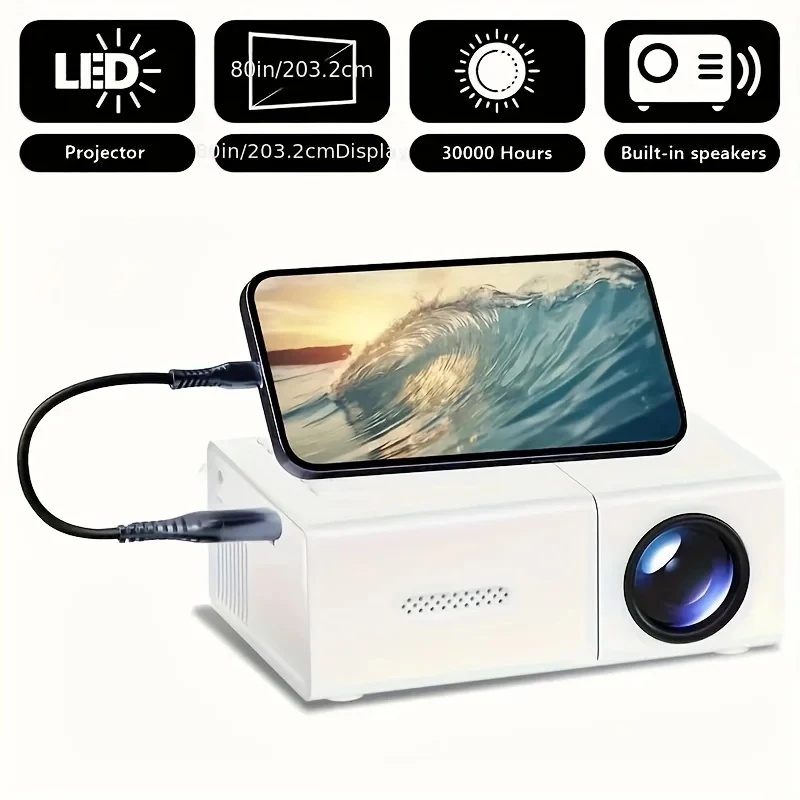 Outdoor Camping Movies - Mini Proiettore LED 1080P con Telecomando,